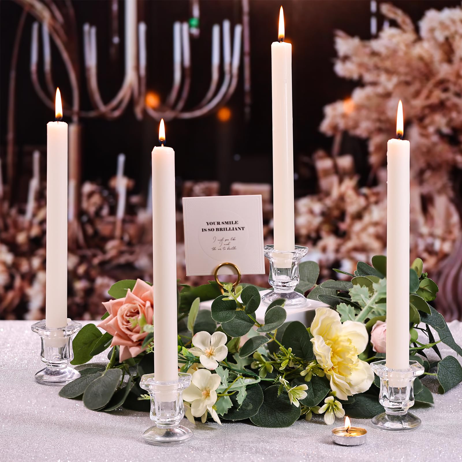 12-Piece Clear Glass Candlestick Holders Set - Bulk Crystal Taper Candle Holders for Wedding Centerpieces, Dining Table Decor & Home Decoration - Perfect for Romantic Dinners, Holiday Decor & Party Decorations