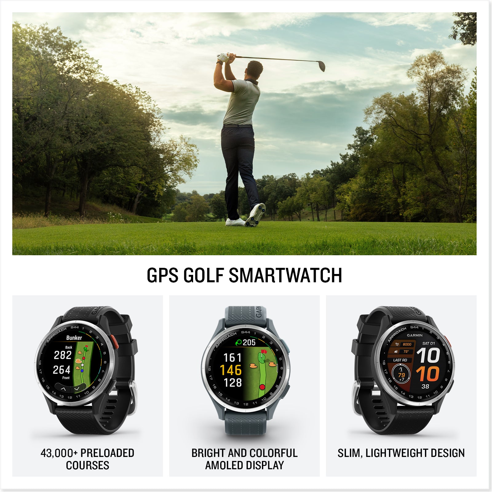 Garmin Approach S44 GPS Golf Smartwatch with Touchscreen & Preloaded Courses - Perfect for Golfers & Outdoor Sports Enthusiasts