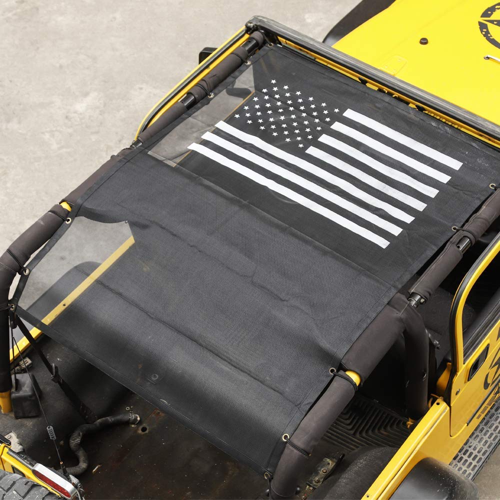 1997-2006 Jeep Wrangler TJ UV Protection Mesh Sunshade Top Cover - Durable US Flag Design for Off-Road & Summer Driving