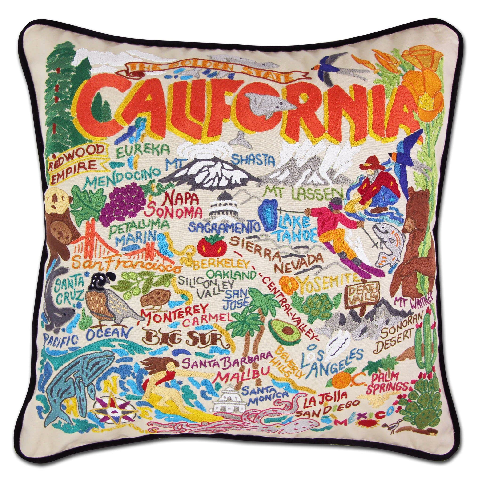Catstudio California Embroidered Throw Pillow - Handmade US State Souvenir with Original Artwork | Perfect Gift for California Lovers, Travel Enthusiasts & Home Decor | Great for Living Room, Bedroom or Office Decor