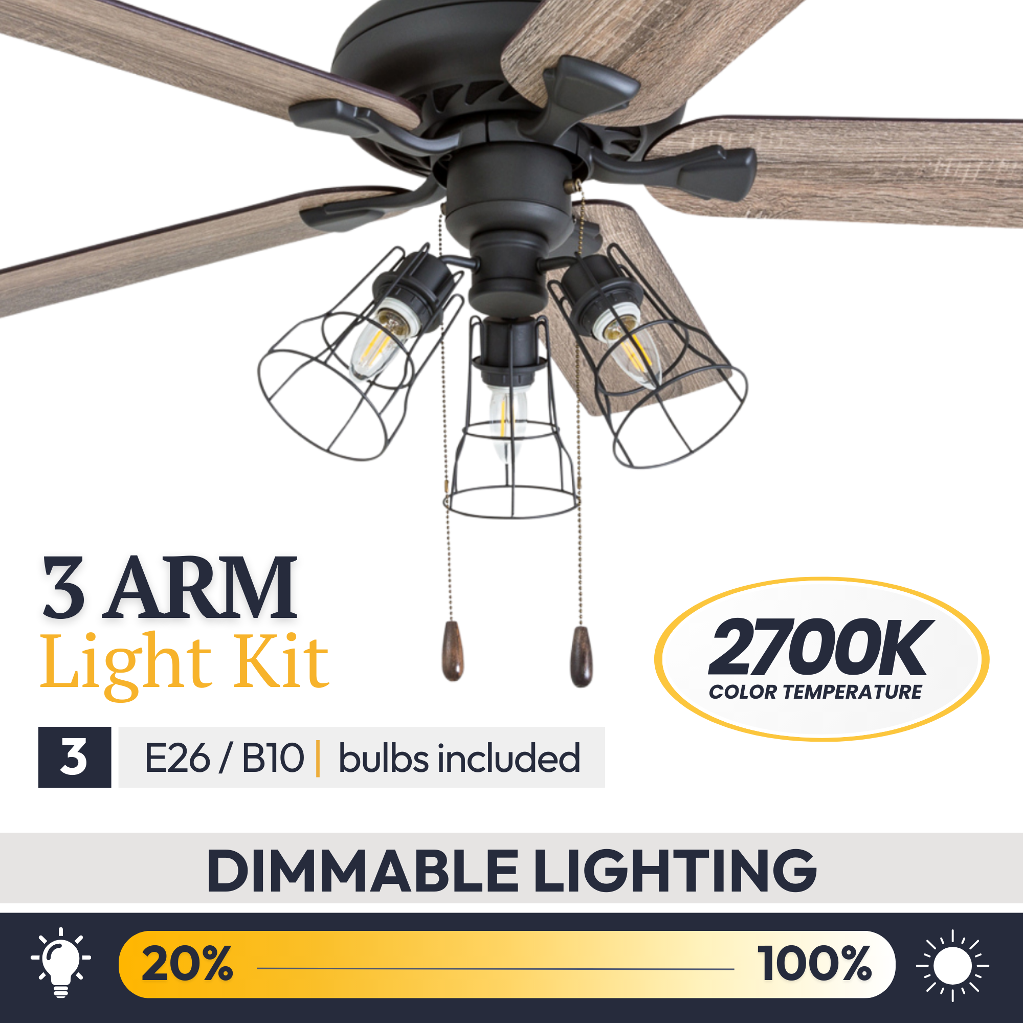 52 Inch Lincoln Woods Bronze Ceiling Fan with Pull Chain - Modern Indoor Ceiling Fan for Living Room, Bedroom, and Office - Energy Efficient & Quiet Operation