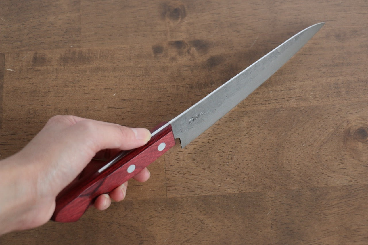 VG10 Hammered Damascus Nashiji Petty Utility Knife 160mm - Japanese Kitchen Knife with Red Pakka Wood Handle - Perfect for Slicing, Chopping & Precision Cutting Fruits, Vegetables & Boneless Meat