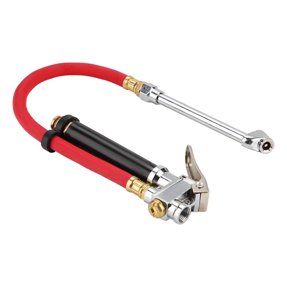 **Universal Dual Chuck Handheld Tire Inflator Gauge – Portable Car Air Pressure Filler with Hose – Perfect for Cars, Bikes, and Motorcycles**