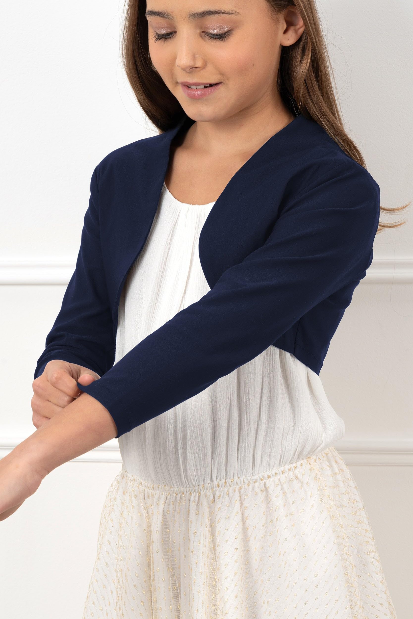 BOLEROSE Girls 3/4 Sleeve Bolero Jacket for Kids - Stylish Cardigan for School, Party & Special Occasions