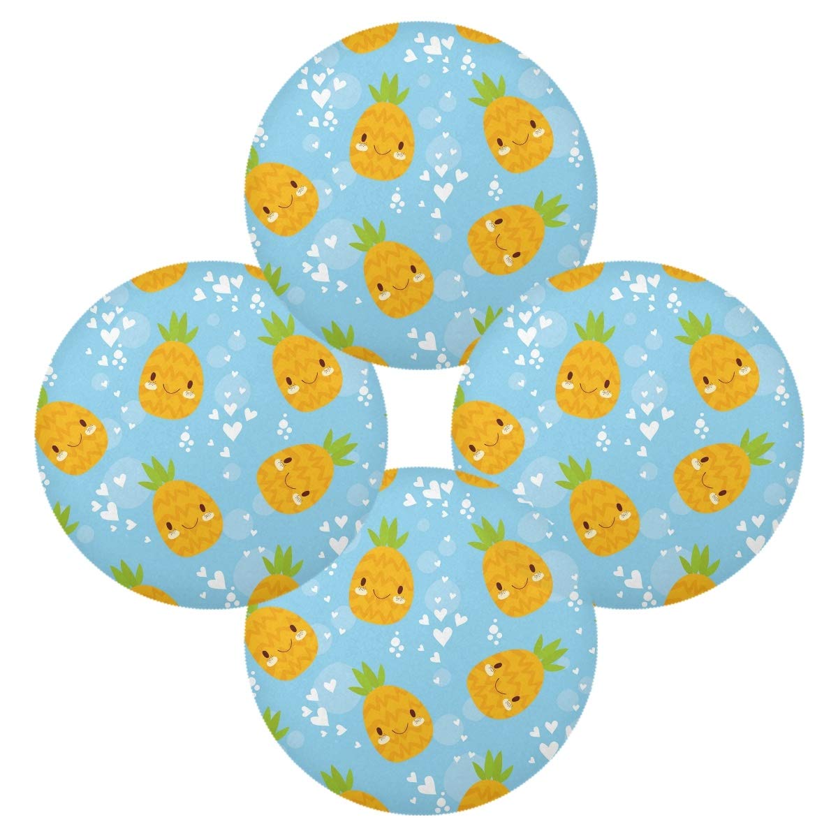 MCHIVER Non-Slip Round Table Placemats Set of 6 - 15.4 Inch Pineapple Heart Design, Perfect for Kitchen, Dining Room, and Holiday Gatherings