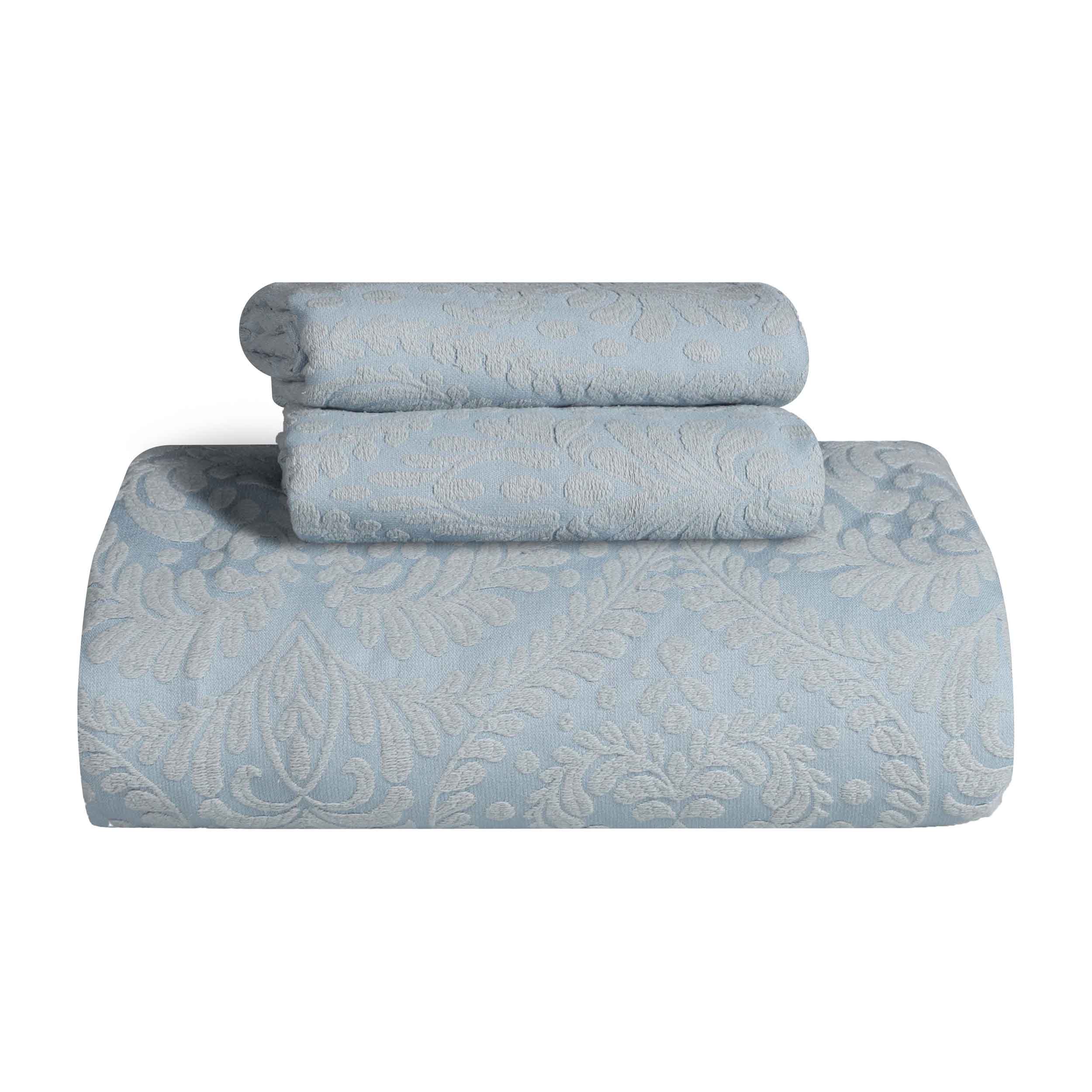 Premium Aspen Cotton Blend Jacquard Woven Floral Bedspread Set with Scalloped Edges - Queen Size Luxury Bedding for Master Bedroom & Guest Room Decor