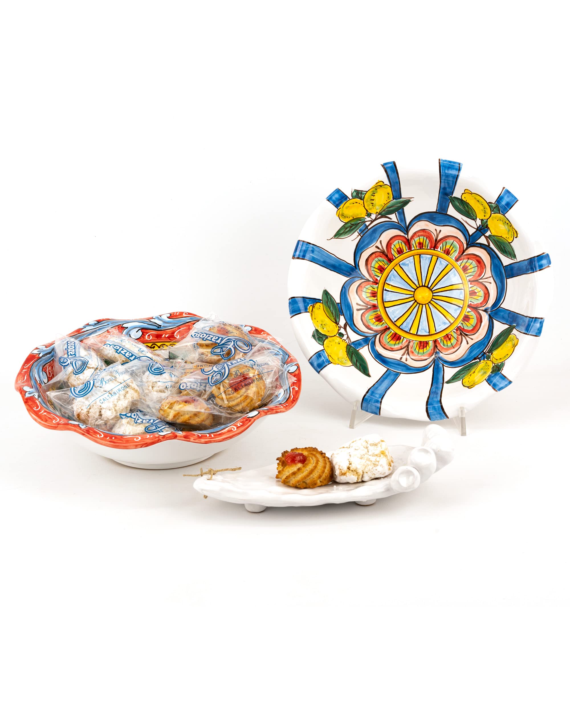 Handmade Sicilian Ceramic Fruit Bowl - Caltagirone Style with Almond Paste & Lemon Wheel Decoration | Perfect for Kitchen Decor, Dining Table Centerpiece, and Gift Giving