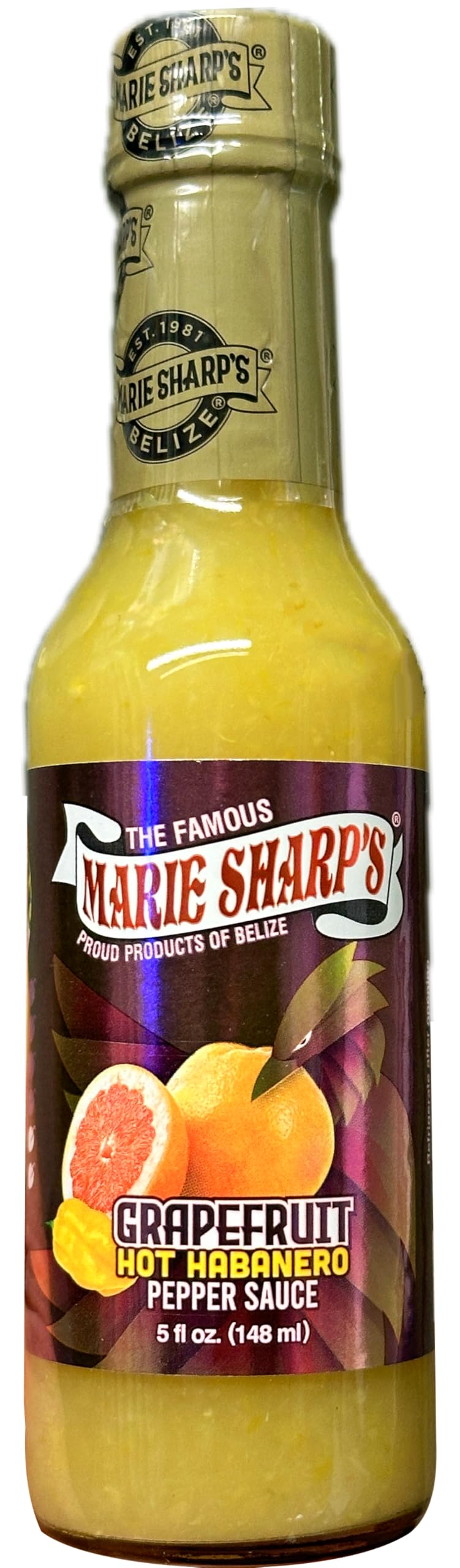 Marie Sharp's Grapefruit Hot Habanero Pepper Sauce - 5oz Bottle | Spicy Caribbean Style Hot Sauce for Tacos, Wings & Seafood | Gluten-Free & Vegan Friendly