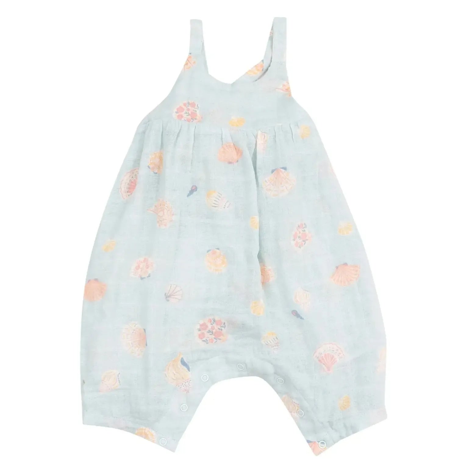 Angel Dear Organic Cotton Muslin Tie Back Romper - Pretty Seashells Print | Soft Baby Onesie for Newborns & Infants | Perfect for Playtime, Naptime & Photo Shoots