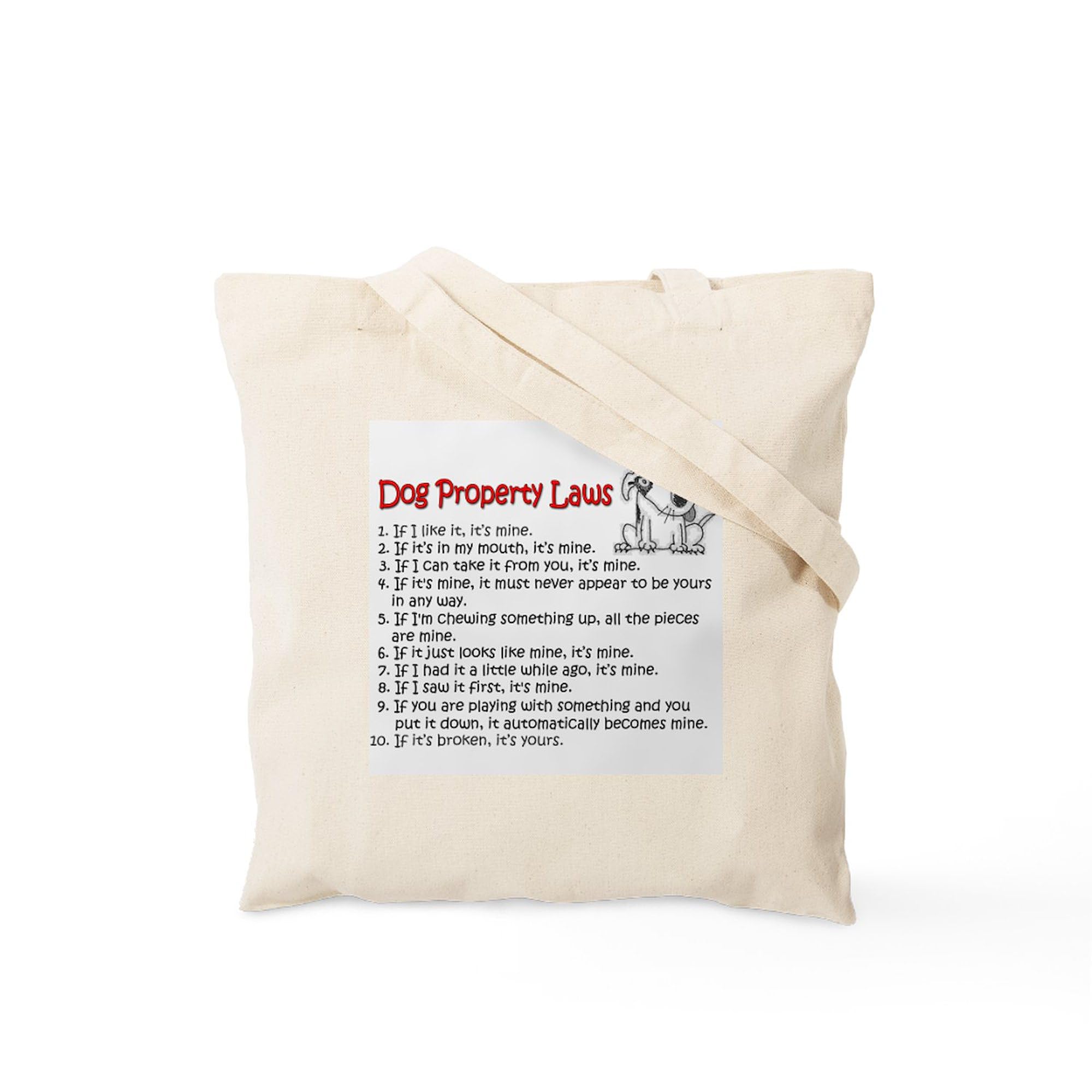 Funny Dog Property Laws Tote Bag - Natural Canvas Reusable Shopping Bag for Groceries, Beach & Pet Owners