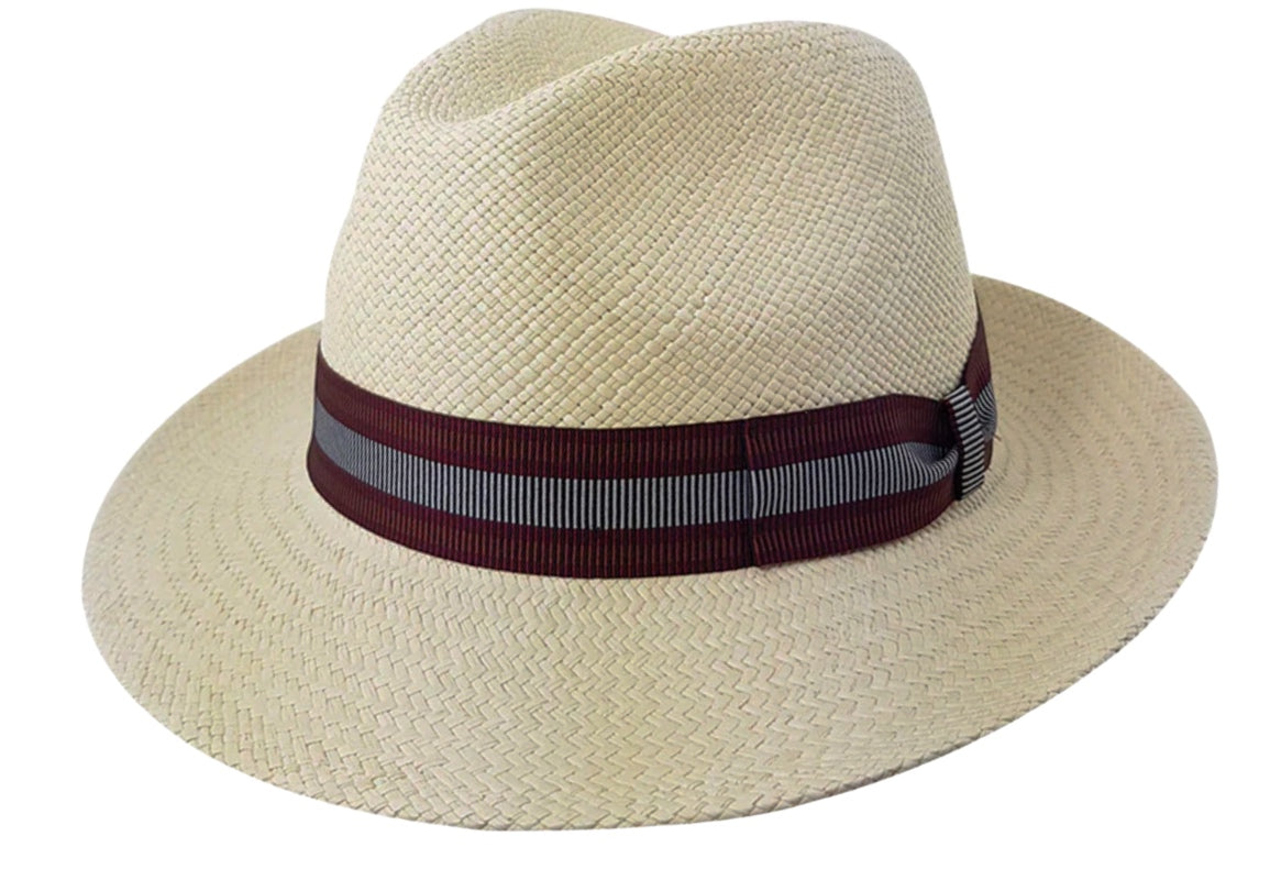 Premium Stanton Grade 3 Handwoven Panama Straw Hat with Striped Band - Perfect for Beach Vacations, Summer Outfits & Outdoor Events