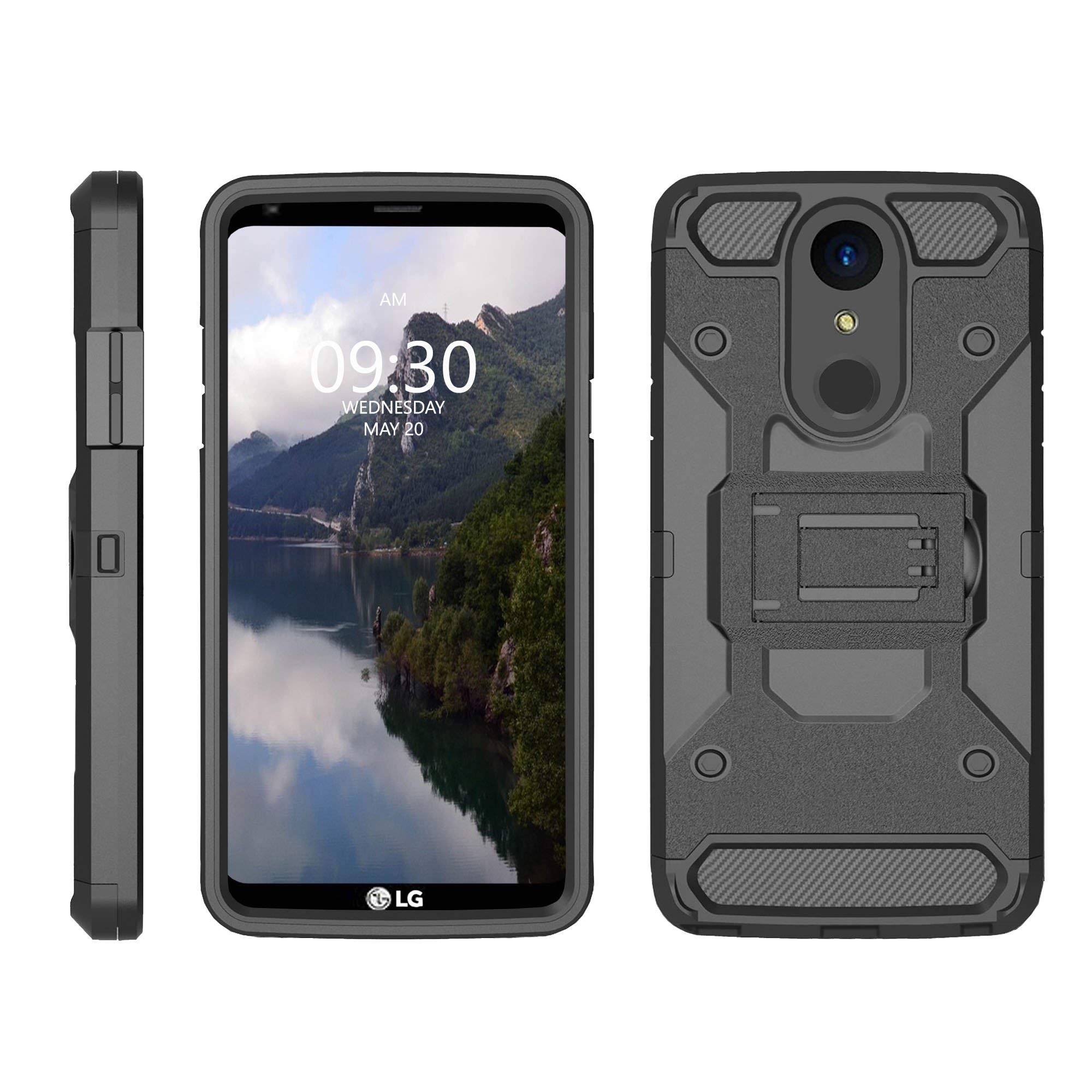 TurtleArmor LG Stylo 4 Case with Stylus Holder | Shockproof Hybrid Full Body Protection | Built-in Kickstand & Belt Clip | Stylish Black Design for Women | Perfect for Work, Travel & Outdoor Activities