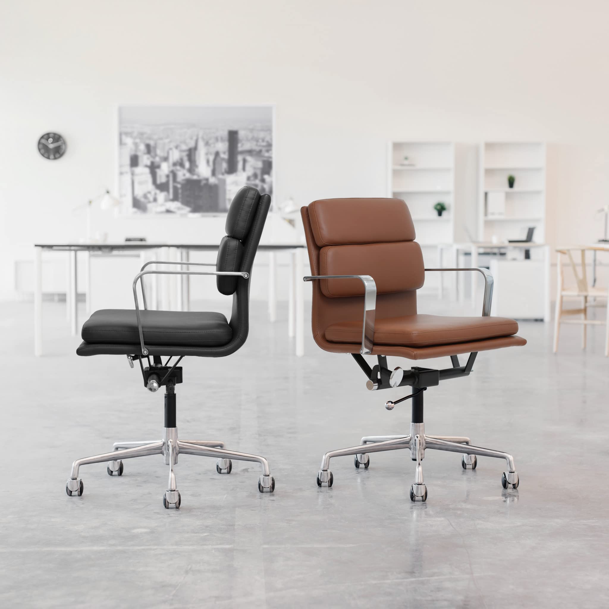 Laura Davidson SOHO II Padded Office Chair - Mid Back Ergonomic Desk Chair with Armrests, Swivel Base & Cushioned Seat - Faux Leather Executive Chair in White - Perfect for Home Office, Computer Work & Conference Rooms