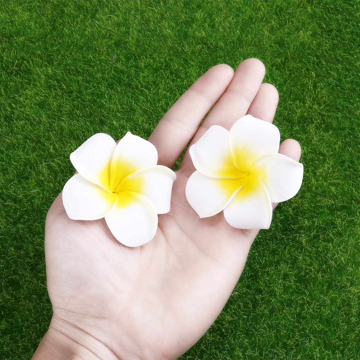 100pcs Artificial Frangipani Flowers - Hawaiian Wedding Leis, Hair Wreaths & Clips - 6cm White Foam DIY Bridal Bouquet Accessories for Beach Weddings, Luau Parties & Tropical Themed Events