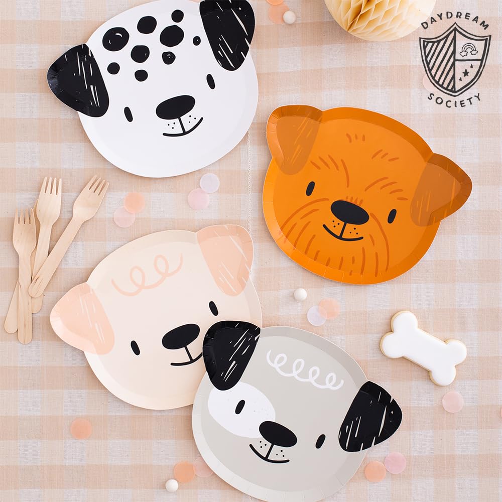 Dog-Shaped Birthday Party Plates - Pack of 8 Large Dinner Plates (4 Unique Styles, 2 Each) in Neutral Colors - Perfect for Dog-Themed Birthday Celebrations, Puppy Parties & Pet Lover Gatherings
