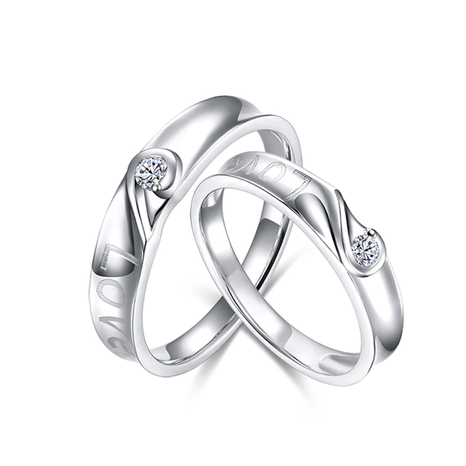 Diamond Matching Couples Rings for Him & Her - Sterling Silver/10K/14K/18K Wedding Promise Rings with Free Engraving - Perfect for Anniversaries, Engagements & Romantic Gifts