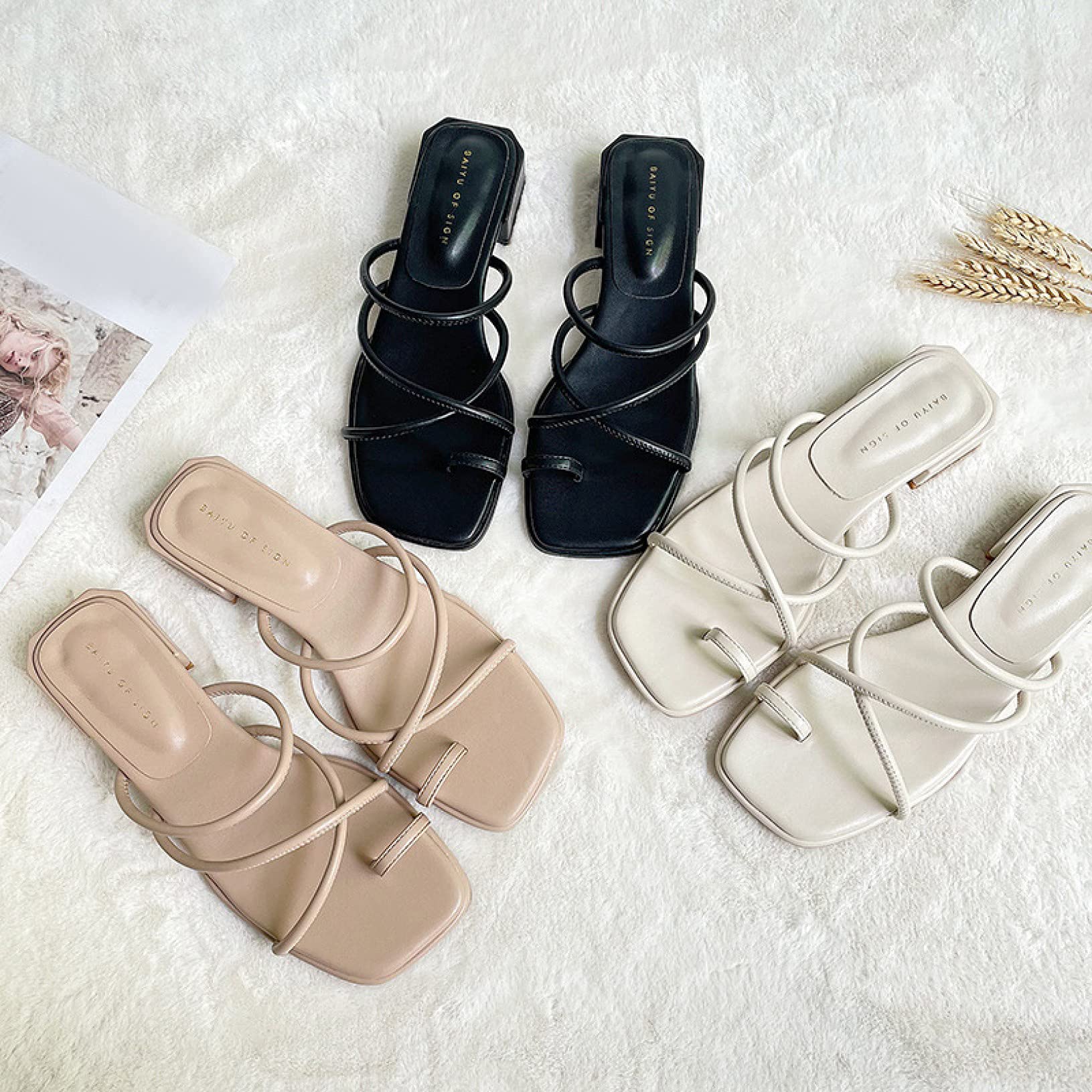 Women's Square Toe Heeled Sandals - Cross Strap Flip Flops Mules with Slip On Backless Design | Block Low Heel Slides Slippers for Beach, Party & Summer Outfits