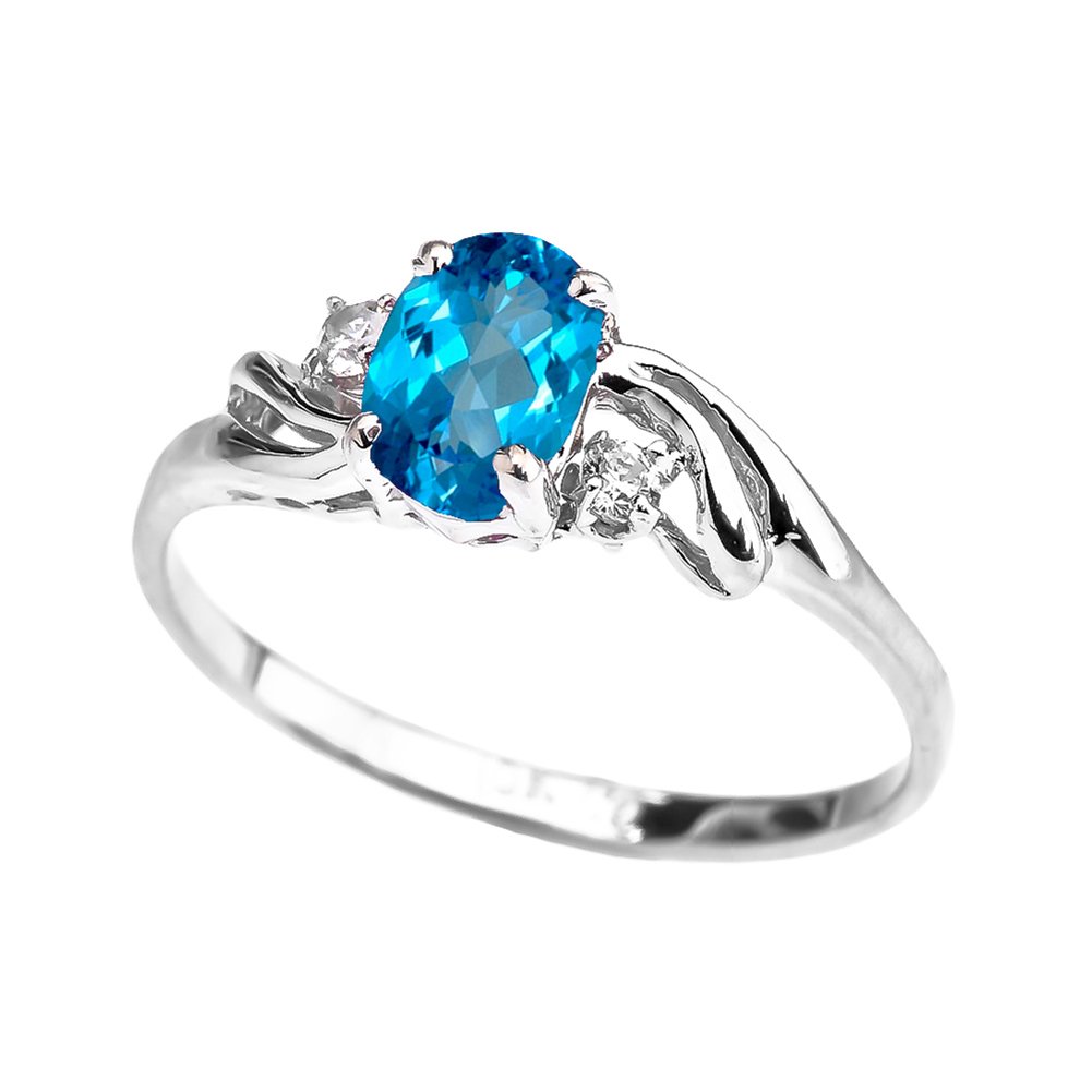 10K White Gold Oval White Topaz December Birthstone 3-Stone Engagement Ring for Proposal, Anniversary & Special Occasions
