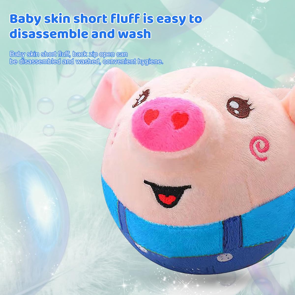 Interactive Moving Pet Plush Toy - Bouncing Ball Dog Toy with Sound for Small Dogs & Cats | Blue Pig Design | Fun Playtime & Exercise for Indoor Pets