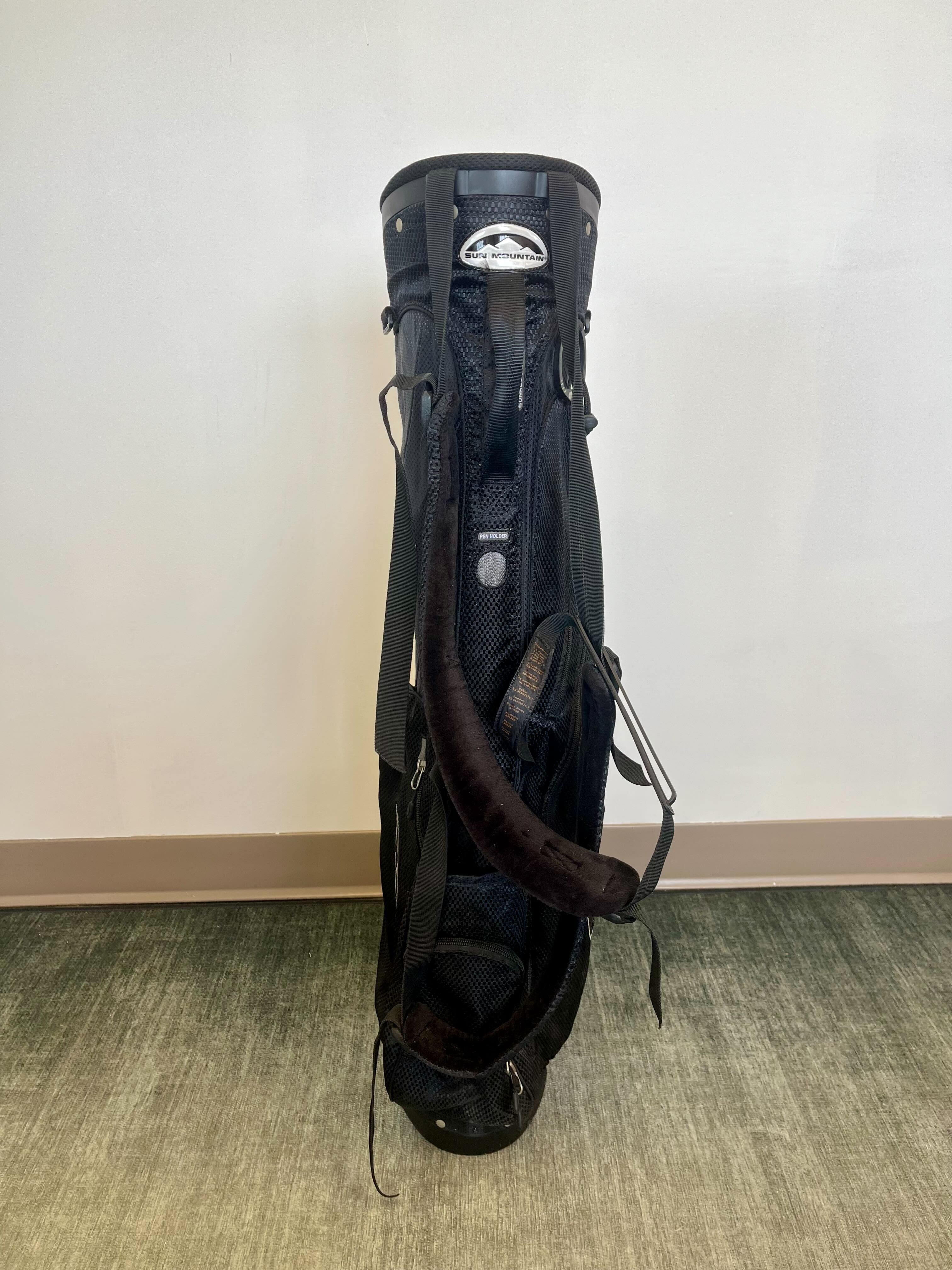 Sun Mountain Sunday Golf Stand Bag - Black with 4 Dividers, 4 Pockets, Adjustable Strap & Rain Cover - Perfect for Weekend Golfers & Course Play
