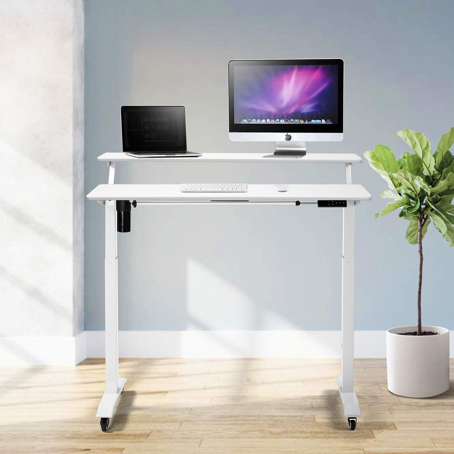 UNICOO Adjustable Standing Desk with Wheels - 2-Tier Mobile Gaming Desk for Home Office & Workstation