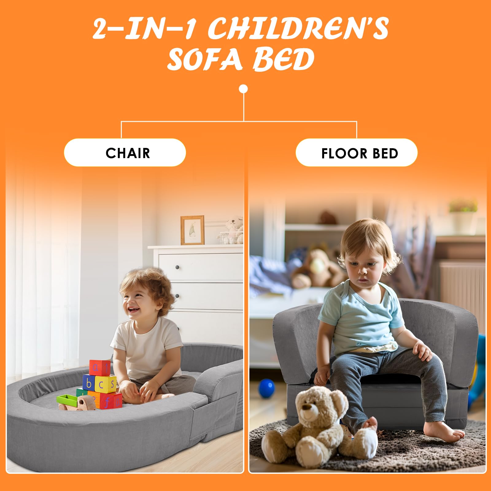 SUNYRISY 2-in-1 Portable Toddler Travel Bed & Floor Bed - Foldable Kids Camping Cot with 2 Waterproof Mattress Covers - Perfect for Travel, Home, Daycare & Outdoor Adventures