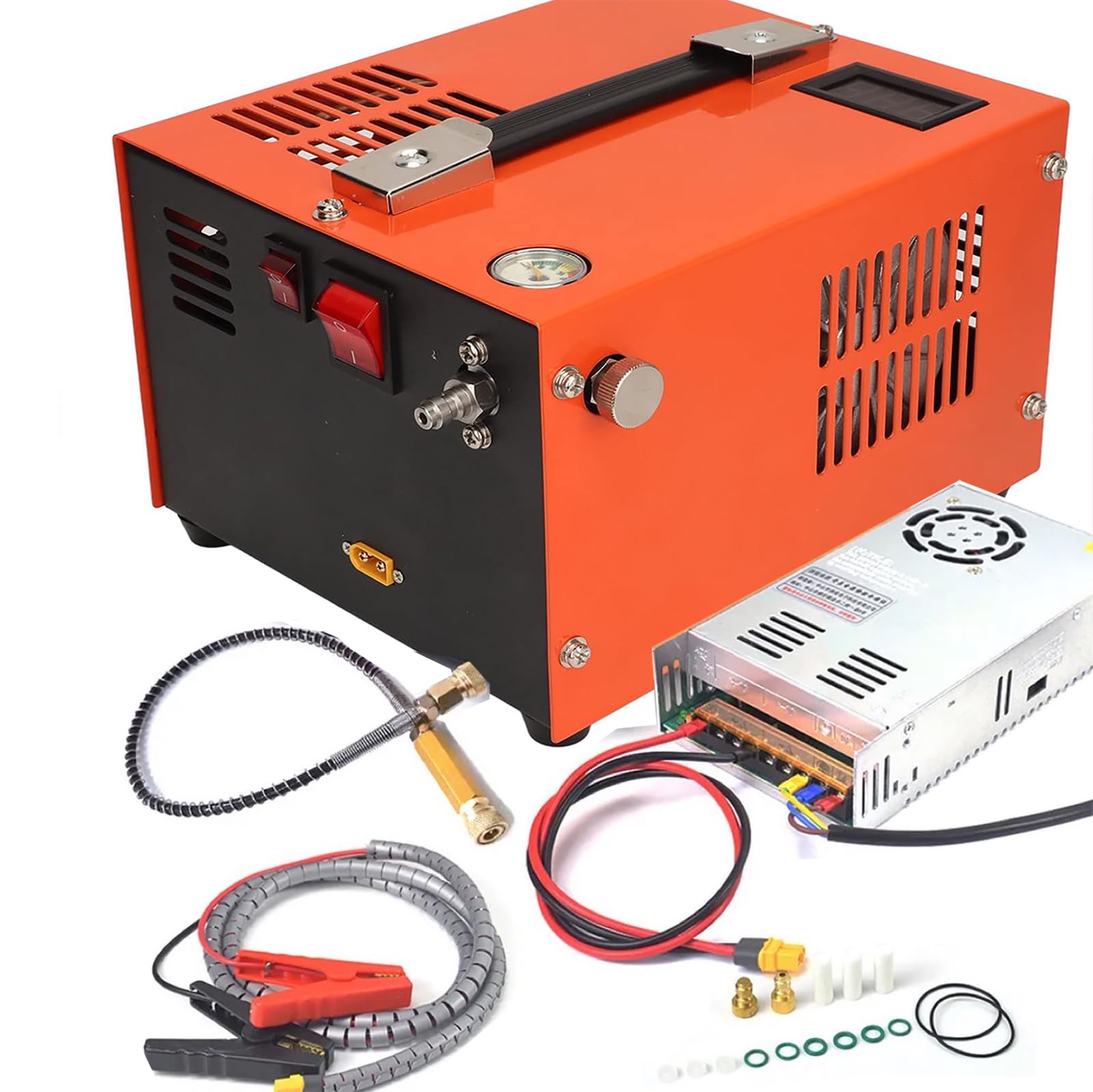 JOSBY 4500psi/30Mpa High Pressure PCP Air Compressor with Power Converter & Oil-Moisture Filter - Portable 220V/110V/12V Air Pump for Paintball Tanks, PCP Rifles & Air Guns - Perfect for Outdoor Shooting, Hunting & Paintball Games