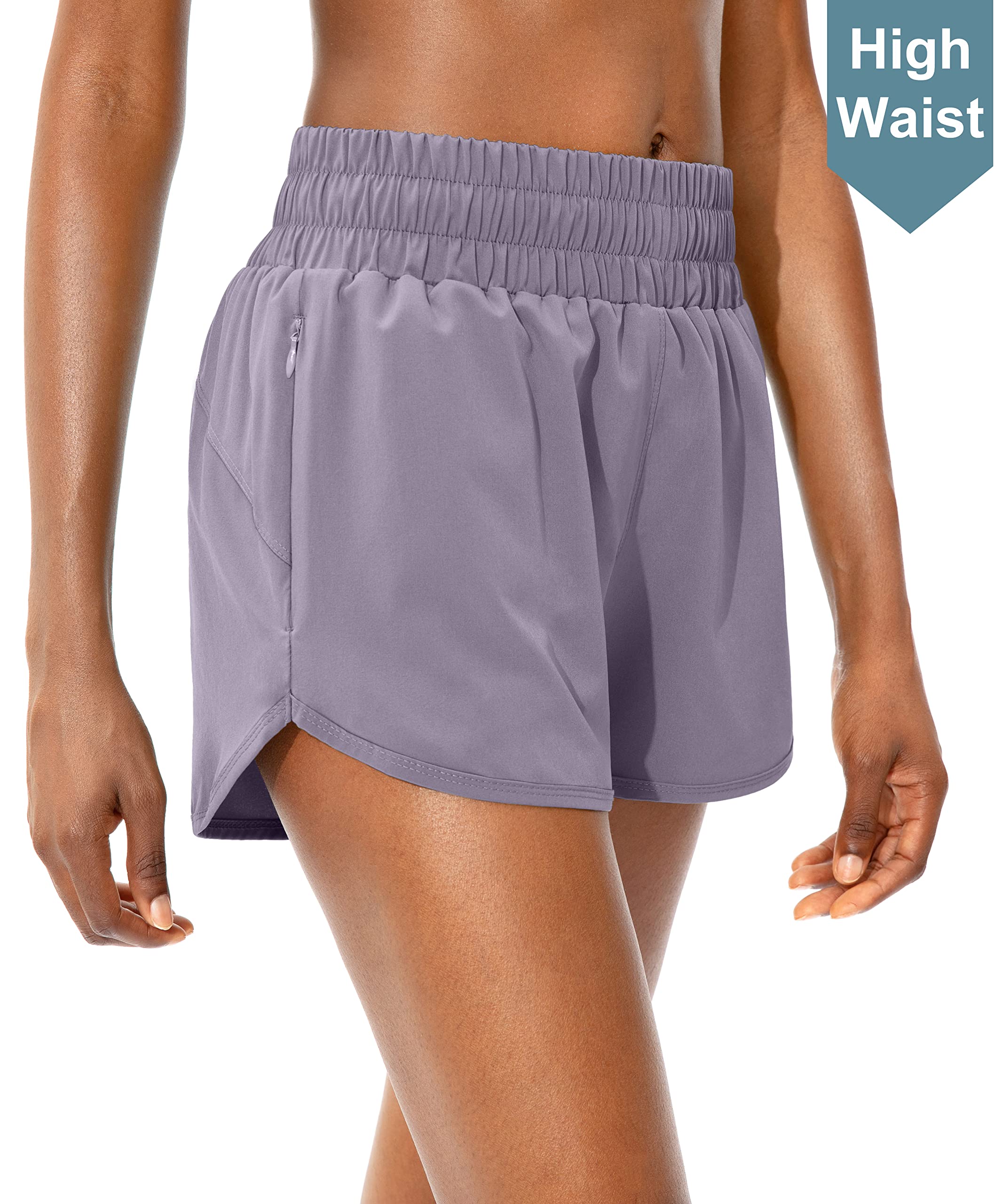SANTINY High Waisted Running Shorts for Women with Zip Pockets - Athletic Workout Gym Shorts with Liner - Perfect for Jogging, Yoga & Fitness Training