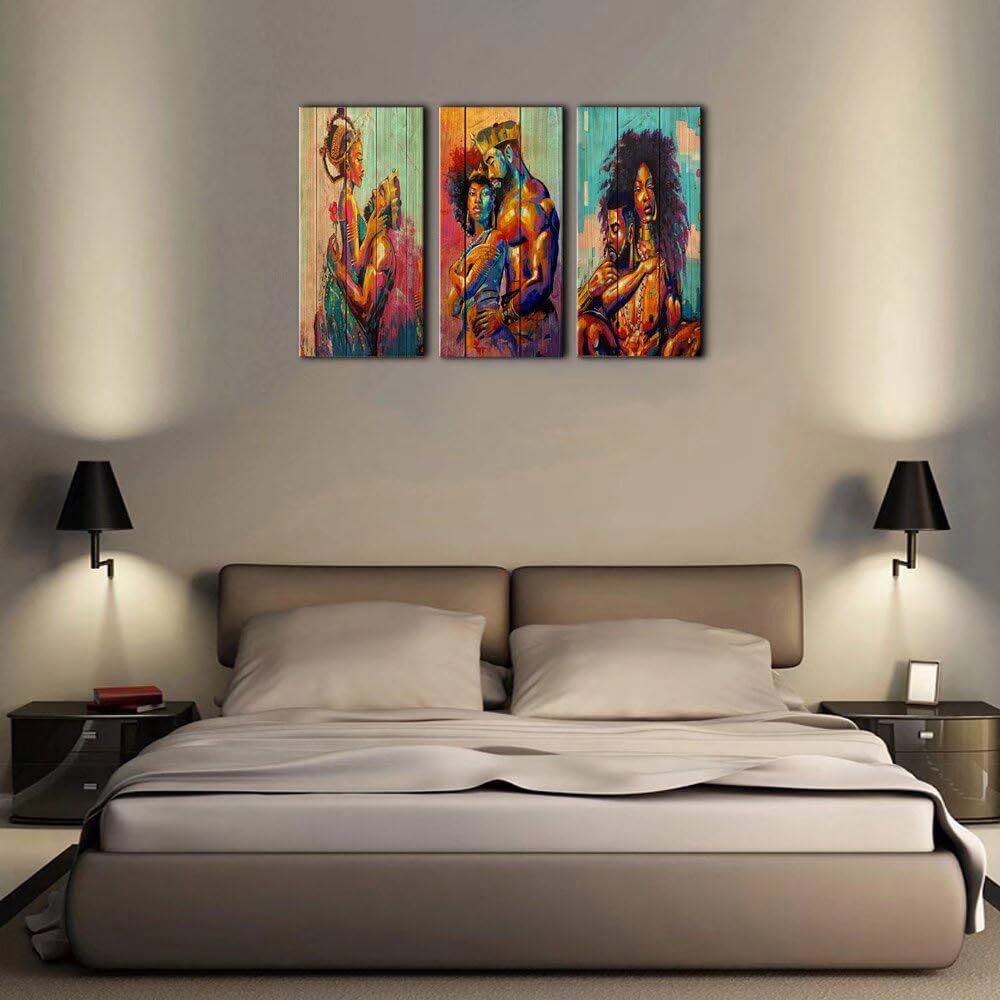 African King & Queen Canvas Wall Art - Wooden Print Black Art for Home Decor | Living Room & Bedroom | Framed Ready to Hang (28x42