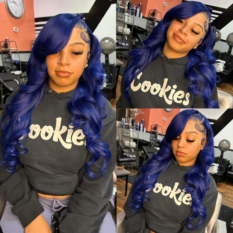 Flawless Blue Eullair Navy Blue Body Wave Straight Curly Human Hair Lace Front Wig | TikTok Saebunny Recommended | Perfect for Cosplay, Parties & Daily Wear