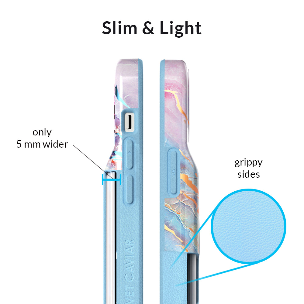 Holo Moonstone iPhone Wallet Case - Slim Protective Phone Cover with Card Holder for iPhone 13/14/15 - Perfect for Travel, Shopping & Everyday Use
