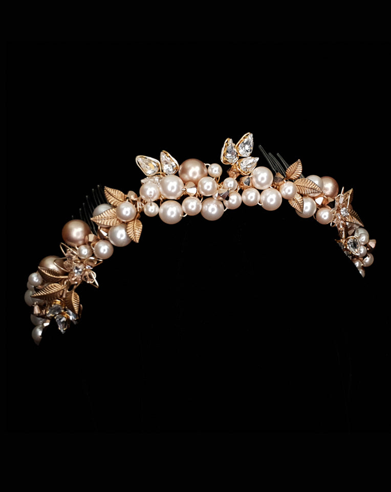 Elegant Pearl Clustered Bridal Headband with Optional Crystal Birdcage Veil - Breeanna Glam by Kezani | Perfect for Weddings, Prom, and Formal Events