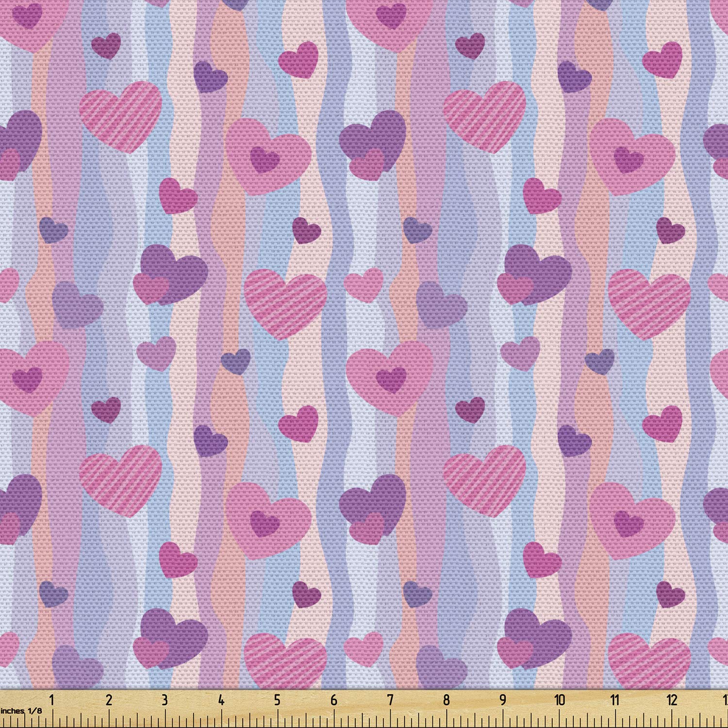 Ambesonne Love Heart Pattern Fabric by The Yard - Valentine's Day Vertical Stripes Romantic Wedding Decorative Upholstery Material (10 Yards, Purple) - Perfect for DIY Home Decor, Table Runners, and Craft Projects