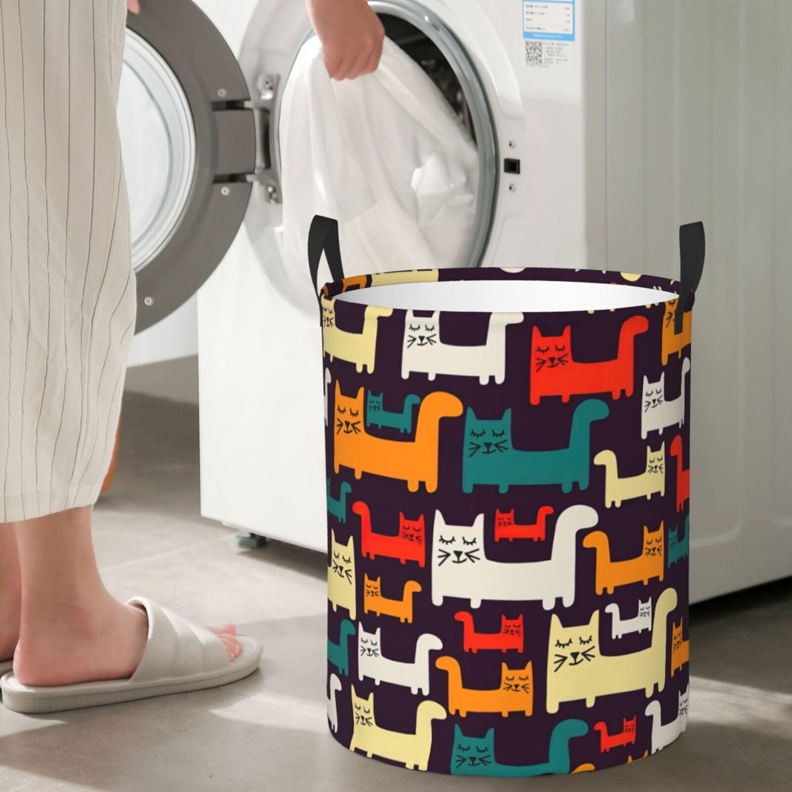 Waterproof Canvas Laundry Basket with Handle - Cat Print Storage Box for Toys, Clothes & Home Organization - Perfect for Kids' Room, Nursery & Pet Supplies Storage