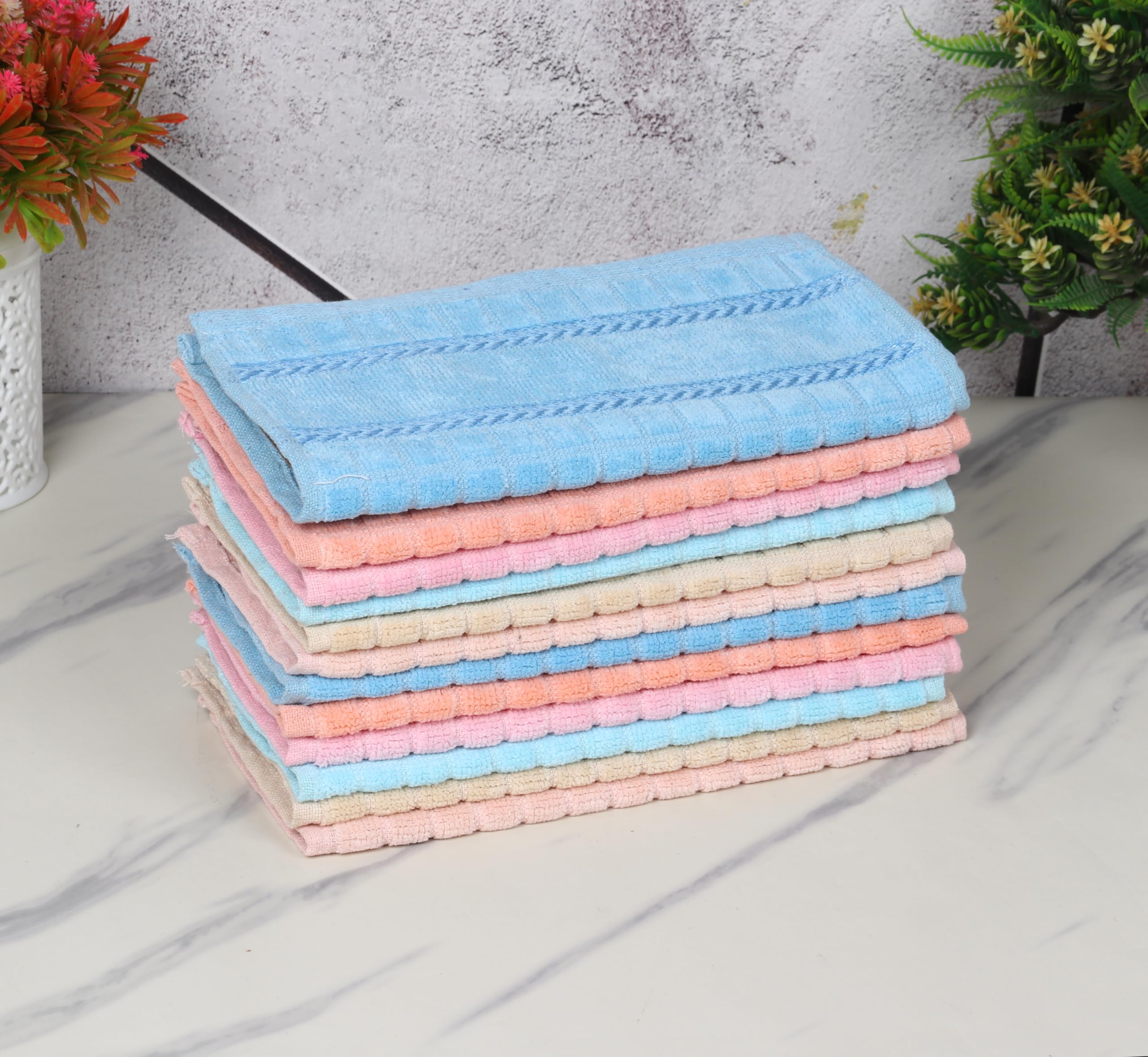 GRGRASP Velvet & Cotton Quick-Dry Facial Towel Set - 12 Pack (10x10 Inches) - Perfect for Skincare, Gym, Travel, and Daily Use