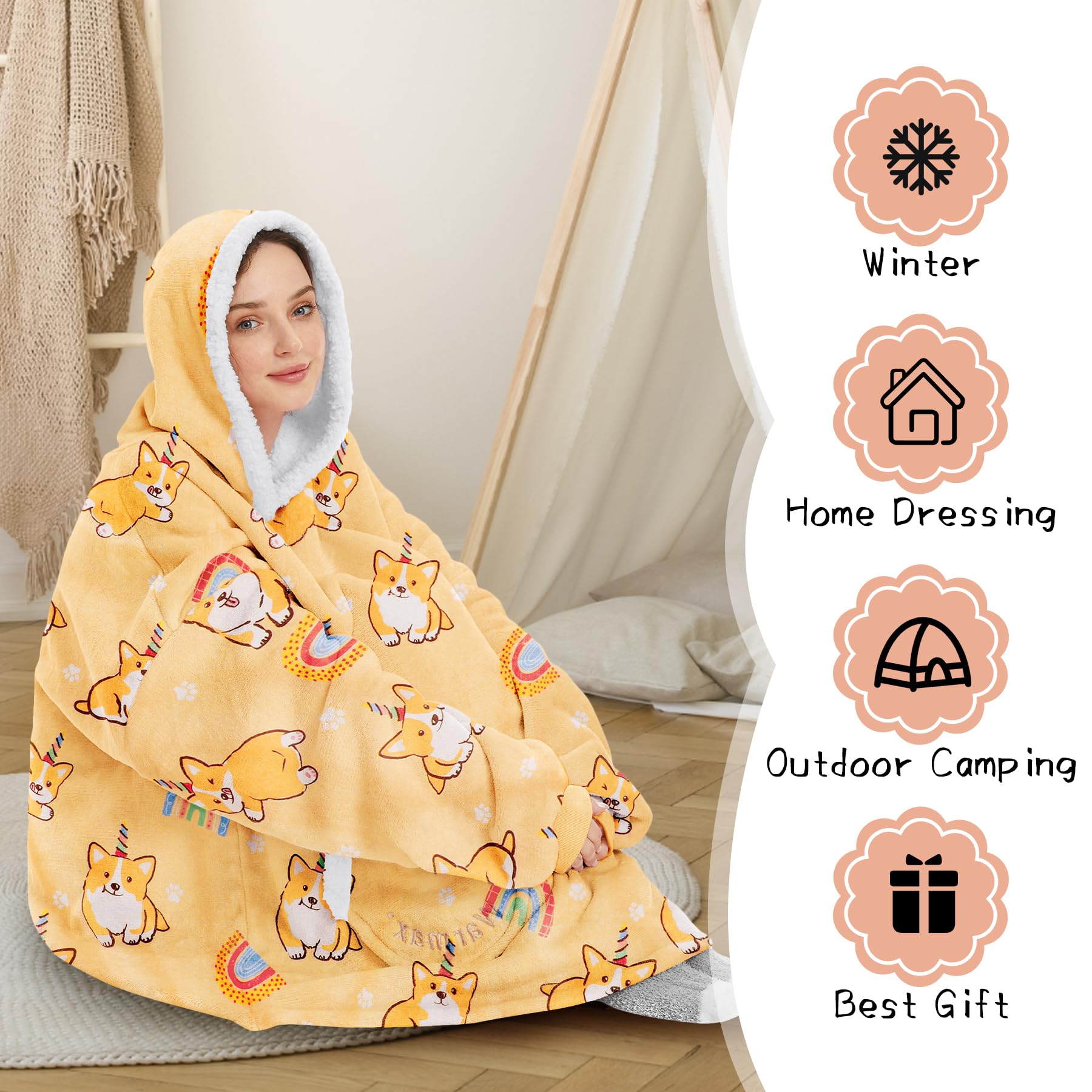 Zando Wearable Blanket Hoodie for Kids & Adults - Oversized Sherpa Fleece Sweatshirt | Cozy Gift for Family Movie Nights, Camping & Lounge Wear