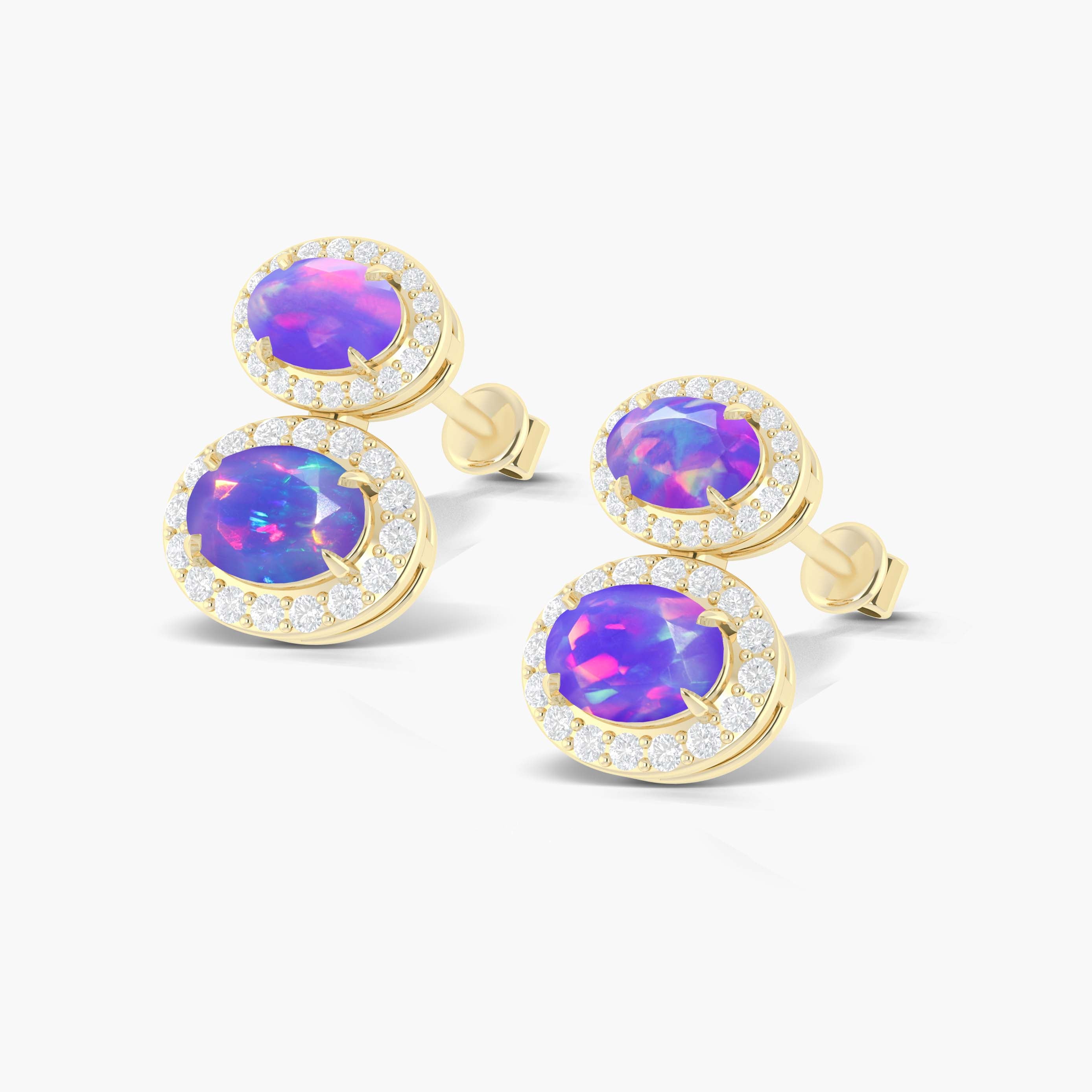 Natural Lavender Opal Dual Stone Halo Stud Earrings - Sterling Silver Dainty Jewelry for Women, Perfect for Weddings, Date Nights & Gift Giving