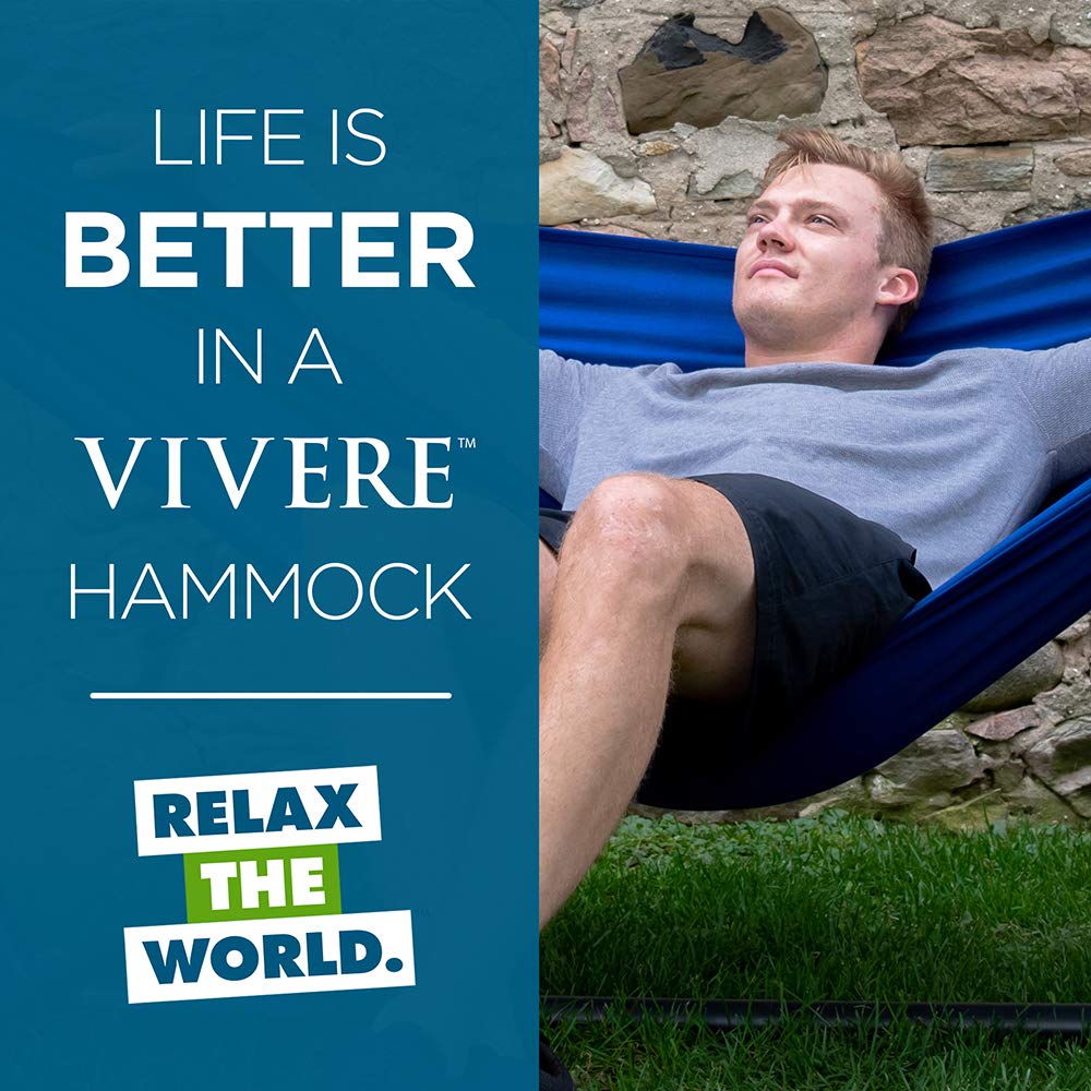 Vivere Double Hammock with Space-Saving Steel Stand & Carry Bag - 450 lb Capacity, Royal Blue - Perfect for Backyard, Camping, Beach & Outdoor Relaxation