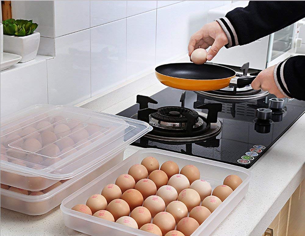 POXEFLIP 24-Grid Plastic Egg Storage Container with Lid - Refrigerator Egg Tray Organizer for Fresh Eggs | Perfect for Home Kitchen, Farm & Poultry Use - Keep Eggs Fresh & Organized in Fridge or Pantry