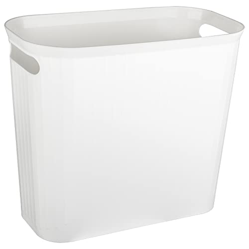Rejomiik 3.5 Gallon Slim White Plastic Trash Can with Handles - Small Rectangular Waste Basket for Bathroom, Bedroom, Kitchen, Office & Dorm Room | Space-Saving Garbage Bin for Tight Corners & Small Spaces