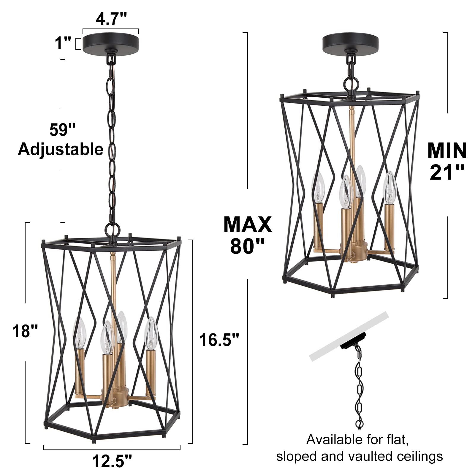 Durent Lighting Black and Gold Chandelier - Modern 4-Light Cage Chandelier Fixture for Dining Room, Bedroom, Living Room, Kitchen Island & Foyer | Elegant Lighting for Home Decor, Wedding & Restaurant Ambiance