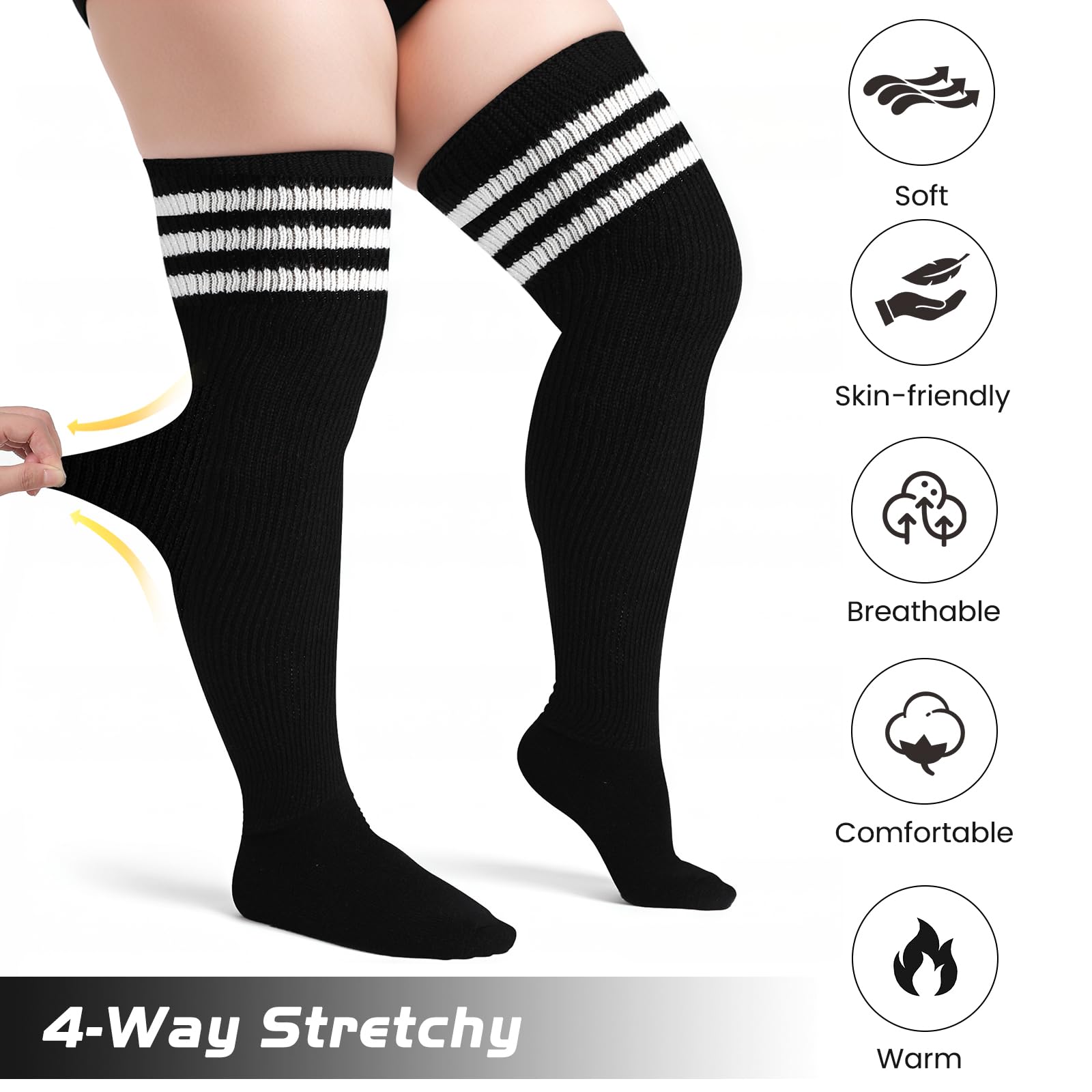 Plus Size Thigh High Socks for Women - Extra Long Striped Over Knee Stockings & Leg Warmers for Thick Thighs - Winter Warmth & Fashion Accessories for Cold Weather Outfits