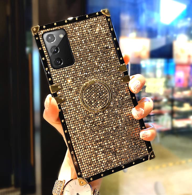 LXXZBC Samsung Galaxy A01 Trunk Case - Fashion Bling Glitter Cute Gold Soft Cover with Finger Ring Grip & Kickstand, Perfect for Women & Girls, Ideal for Daily Use & Travel