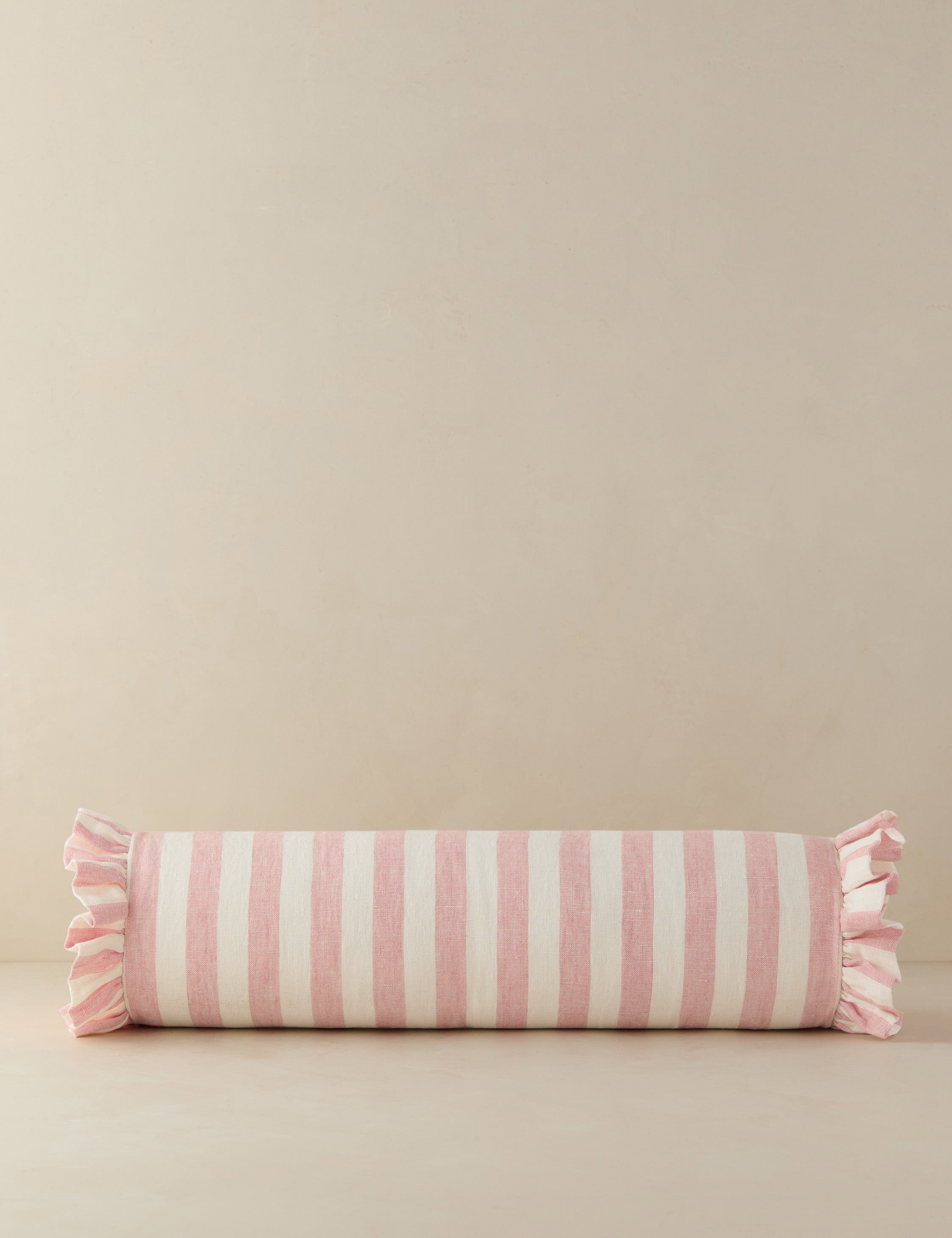 Amaroso Linen Ruffle Bolster Pillow - Decorative Couch Pillow for Sofa, Bed, Nursery - Elegant Home Decor Accent for Living Room, Bedroom & Nursery