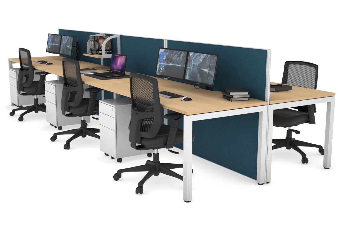 Horizon Quadro 6p Bench Square Legs Office Workstation - 1600L x 800W with Cable Management Scallop | Modern Office Desk for Workspace, Conference Room & Home Office
