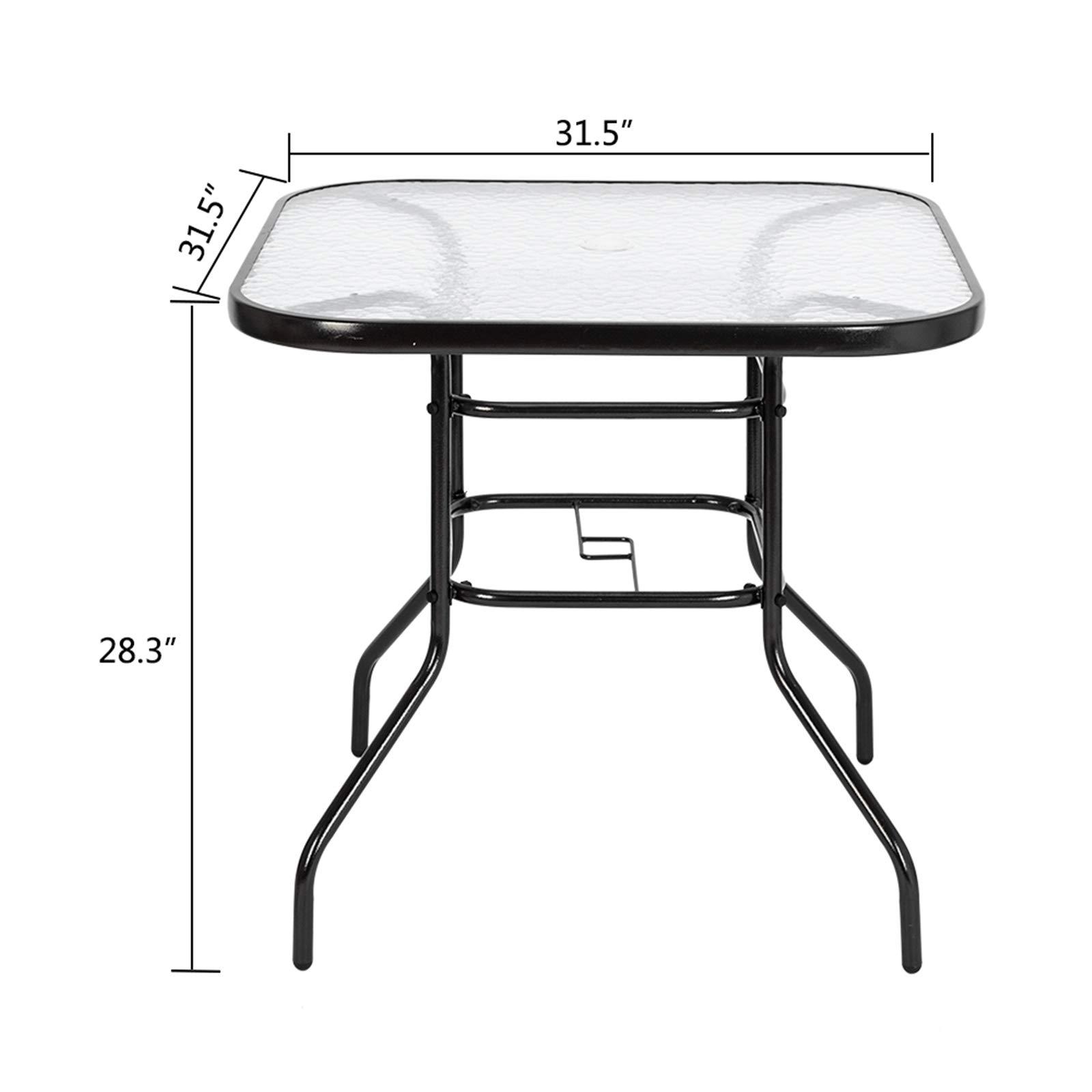 32 Inch Round Patio Glass Top Table with Umbrella Hole - Outdoor Bistro Dining Table, Metal Side Table for Backyard, Garden, Balcony - Durable Outdoor Furniture for Dining, Lounging & Entertaining