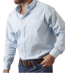 Ariat Men's Long Sleeve Nigel Blue Casual Shirt - Comfortable Western Style Button-Up for Work, Rodeo & Outdoor Activities