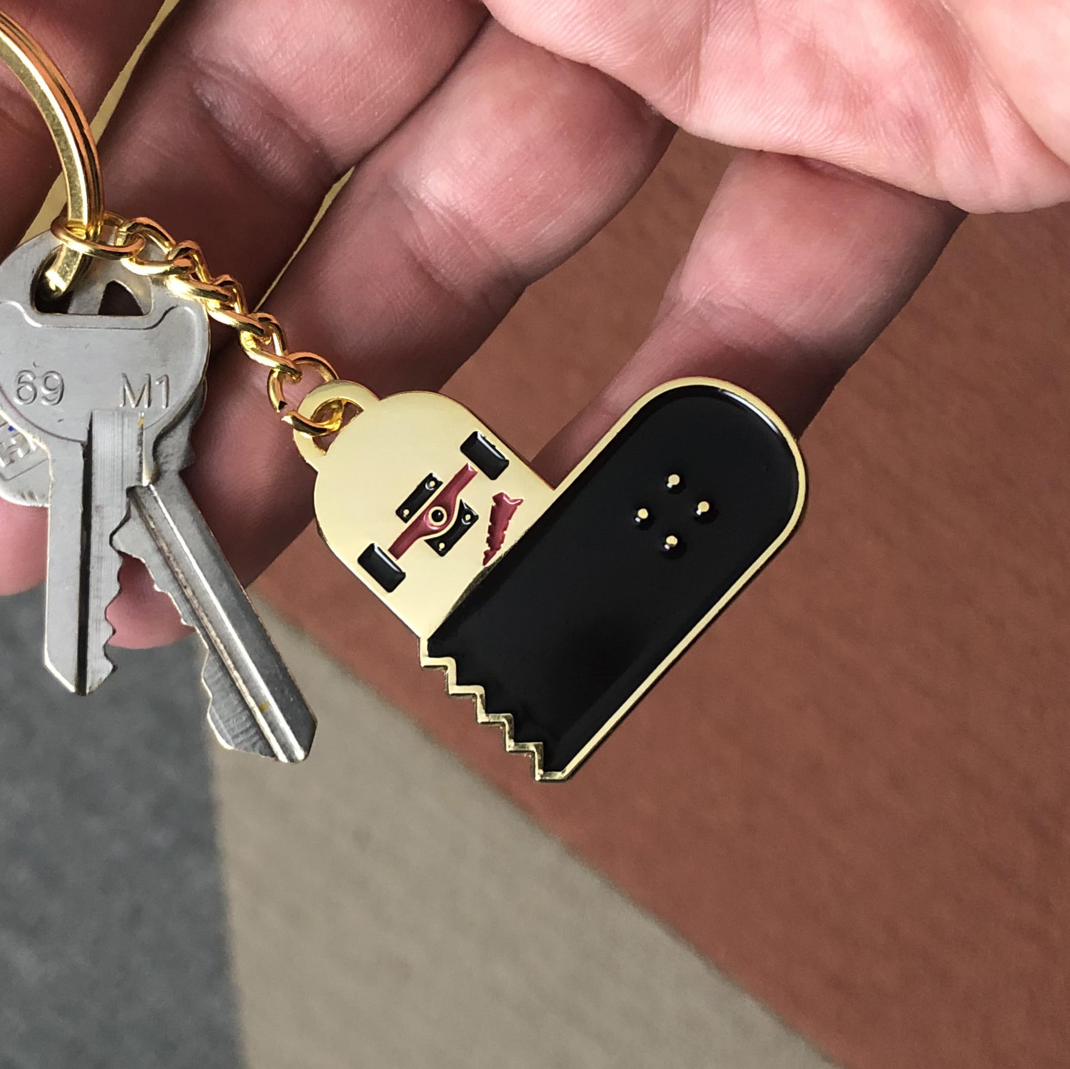 Vintage Broken Skateboard Heart Keychain - 1.75