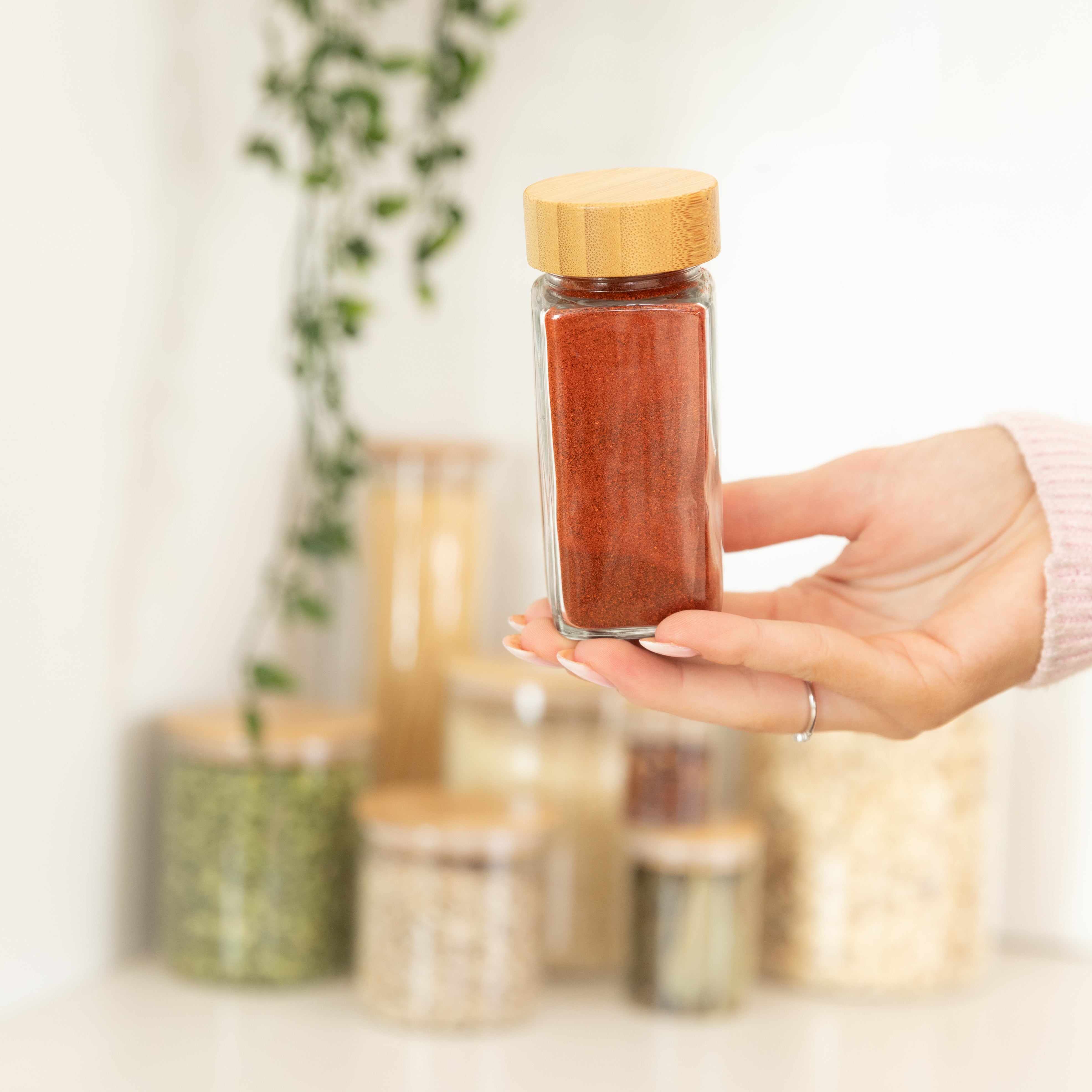 Premium Bamboo Spice Shaker Jars - 125ml (4.2oz) for Kitchen, Cooking & Baking - Eco-Friendly Spice Storage with Tight Seal for Freshness - Perfect for Salt, Pepper, Herbs & Seasonings