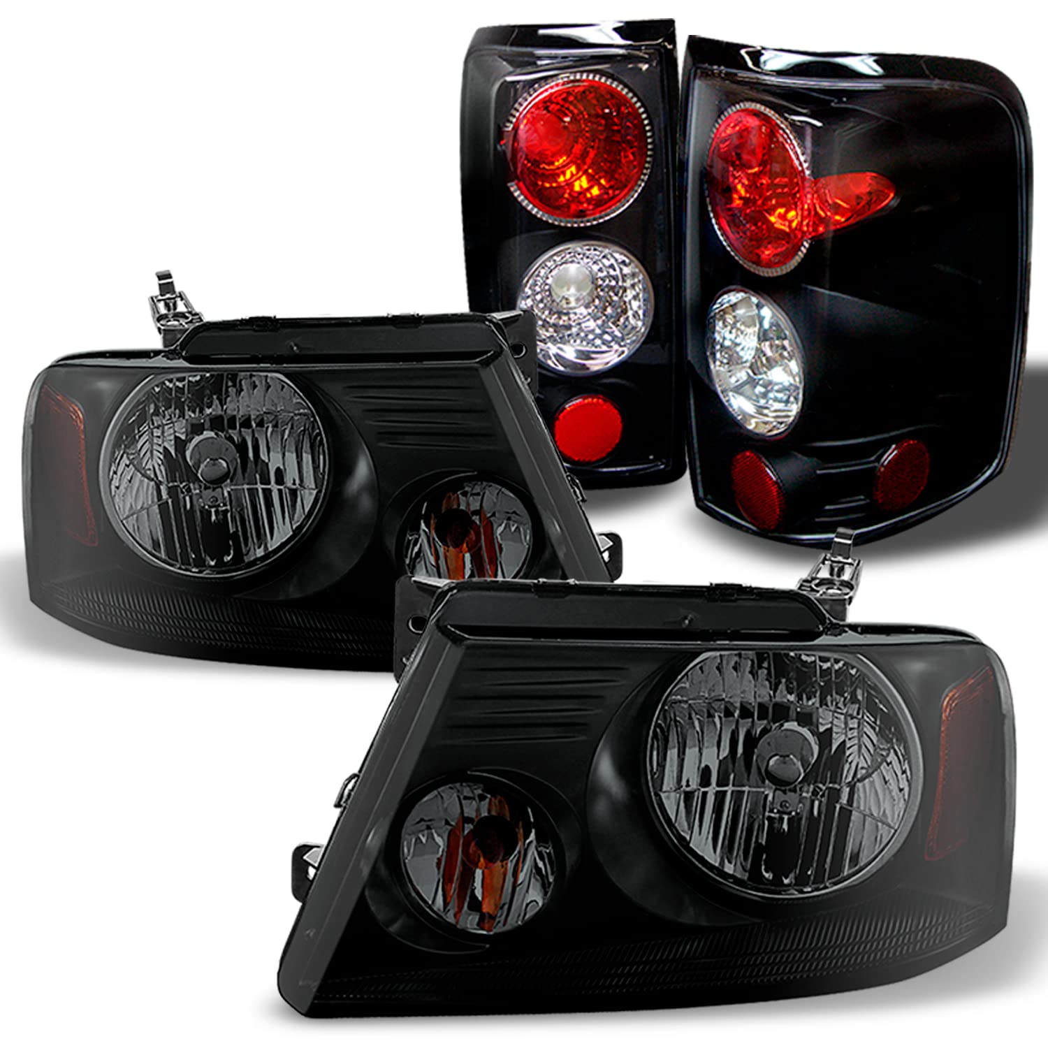 AKKON Black Smoked Headlights & Tail Brake Lights for 2004-2008 Ford F150 F-150 Pickup Truck - Upgrade Your Ride with Stylish Lighting for Night Driving & Enhanced Visibility